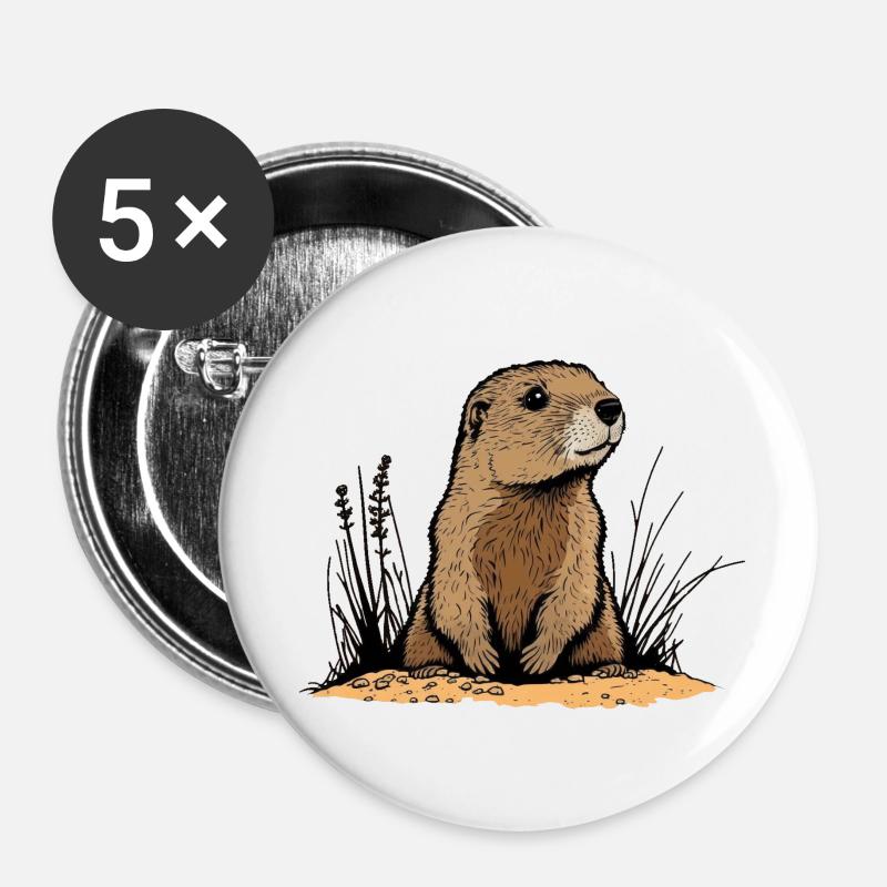 Murmeltier - Buttons groß 56 mm (5er Pack) - Weiß
