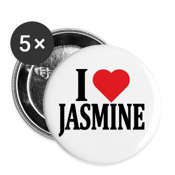 T-Shirt Ich liebe Jasmin T-Shirt Geschenkidee - Buttons groß 56 mm (5er Pack) - Weiß - Vorne