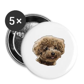 Pudel - Buttons groß 56 mm (5er Pack) - Weiß - Vorne