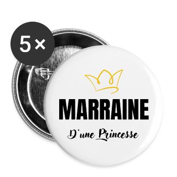 marraine d'une princesse - Lot de 5 grands badges (56 mm) - blanc - Devant
