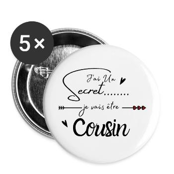 Je vais être cousin - Lot de 5 grands badges (56 mm) - blanc - Devant
