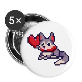 Pixelart Cat with Heart - Buttons groß 56 mm (5er Pack) - Weiß - Vorne
