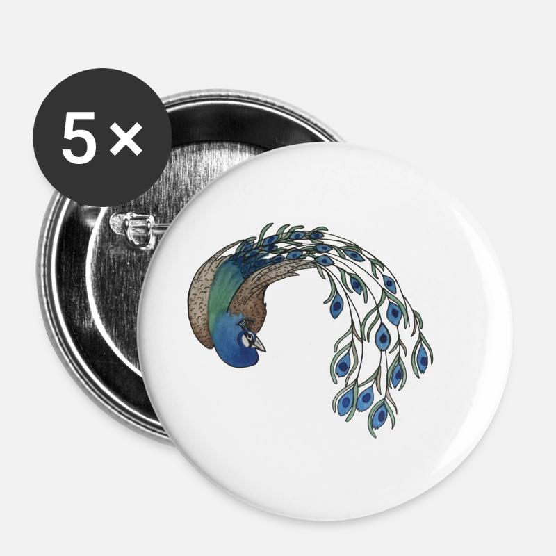 Peacock - Buttons large 2.2''/56 mm (5-pack) - white