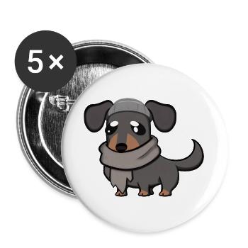 Teckel gris - Lot de 5 grands badges (56 mm) - blanc - Devant