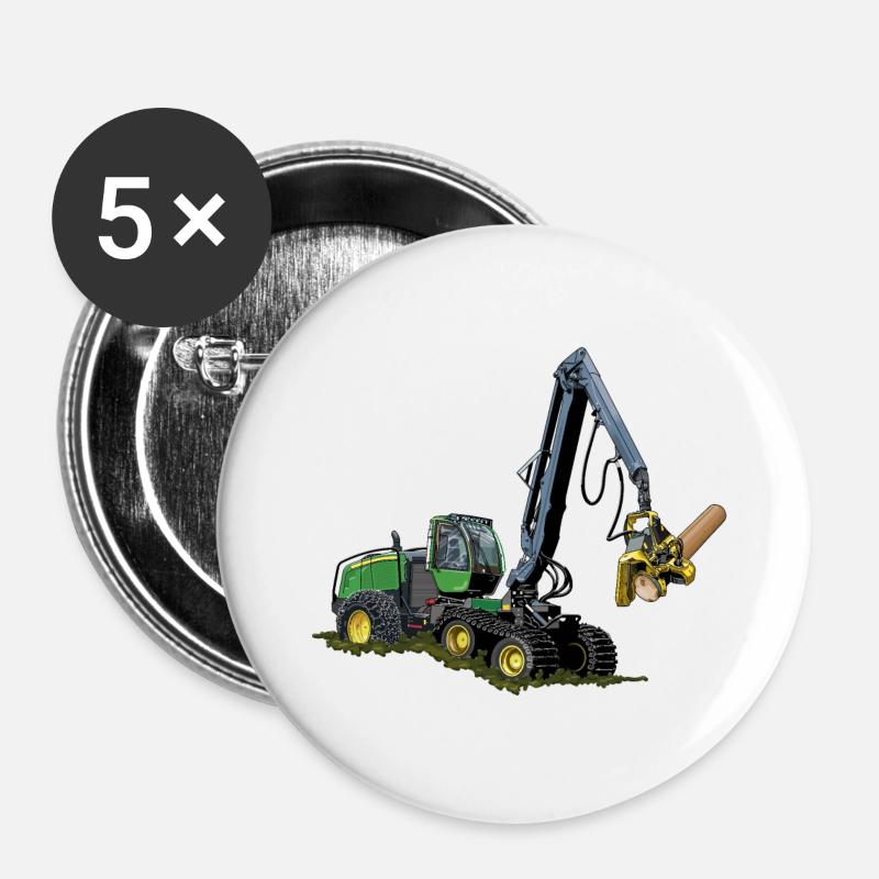 Harvester, Holzerntemaschine - Buttons groß 56 mm (5er Pack) - Weiß
