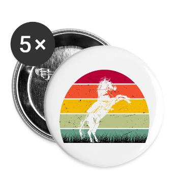 RETRO PFERDEDESIGN I REITEN - Buttons groß 56 mm (5er Pack) - Weiß - Vorne