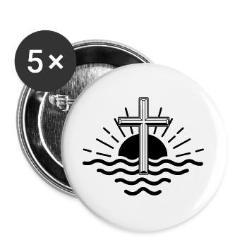 Sonnenuntergang Meer und Großes Kreuz - Buttons groß 56 mm (5er Pack) - Weiß - Vorne
