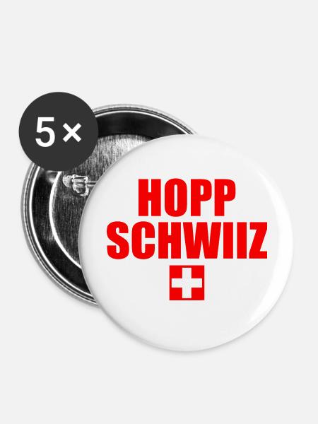 Hopp schwiiz - Buttons groß 56 mm (5er Pack) - Weiß