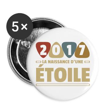 2017 date de naissance / anniversaire année 2017 - Lot de 5 grands badges (56 mm) - blanc - Devant
