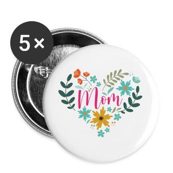 Beste Mutter aller Zeiten - Buttons groß 56 mm (5er Pack) - Weiß - Vorne