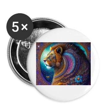 Lion - Lot de 5 grands badges (56 mm) - blanc - Devant