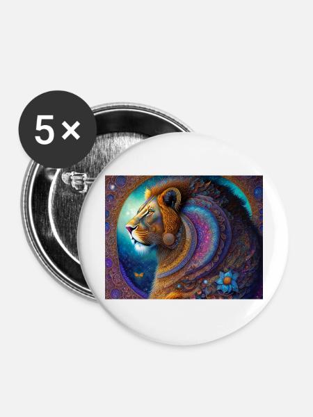 Löwe - Buttons groß 56 mm (5er Pack) - Weiß