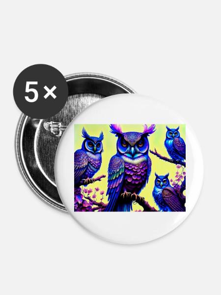 Eule - Buttons groß 56 mm (5er Pack) - Weiß