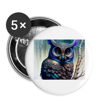 Eule - Buttons groß 56 mm (5er Pack) - Weiß - Vorne