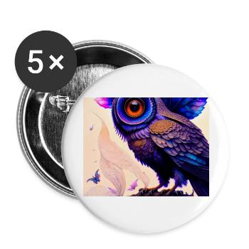 Eule - Buttons groß 56 mm (5er Pack) - Weiß - Vorne