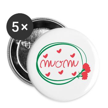 MOM LETTERING WITH CARNATIONS - Buttons large 2.2''/56 mm (5-pack) - white - Front