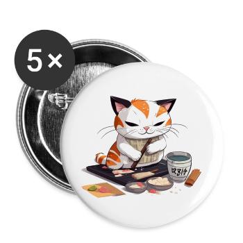 Katzensushi-Meister - Buttons groß 56 mm (5er Pack) - Weiß - Vorne