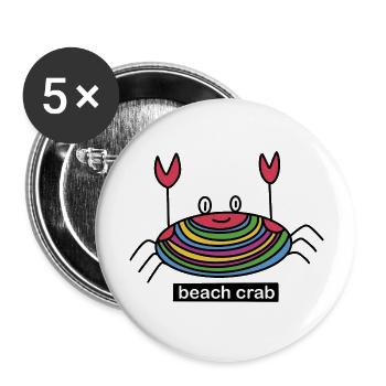 Crabe de plage / Crabe / Plage / Été / Vacances - Lot de 5 grands badges (56 mm) - blanc - Devant