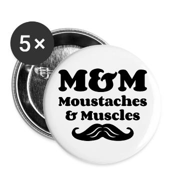 M&M (Moustaches & Muscles) - Lot de 5 grands badges (56 mm) - blanc - Devant