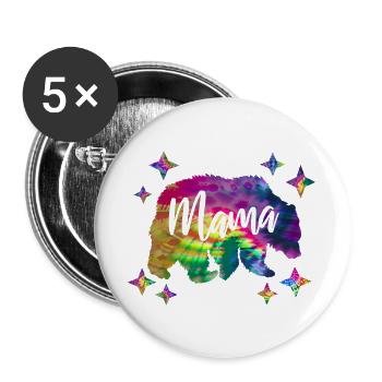 Mamabär Bärin Bunt Tie Dye Batik - Buttons groß 56 mm (5er Pack) - Weiß - Vorne