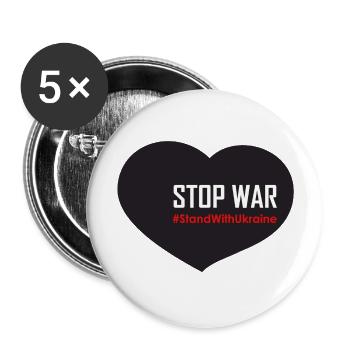 Schwarzes Herz - stopp den Krieg #StandWithUkraine - Buttons groß 56 mm (5er Pack) - Weiß - Vorne