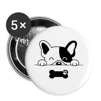chien, dog, french bulldog - Lot de 5 grands badges (56 mm) - blanc - Devant