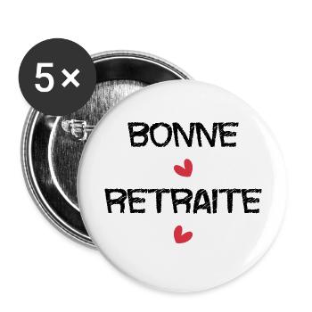 RETRAITE. RETRAITE. RETRAITEE. SENIOR. MAMIE. PAPY - Lot de 5 grands badges (56 mm) - blanc - Devant
