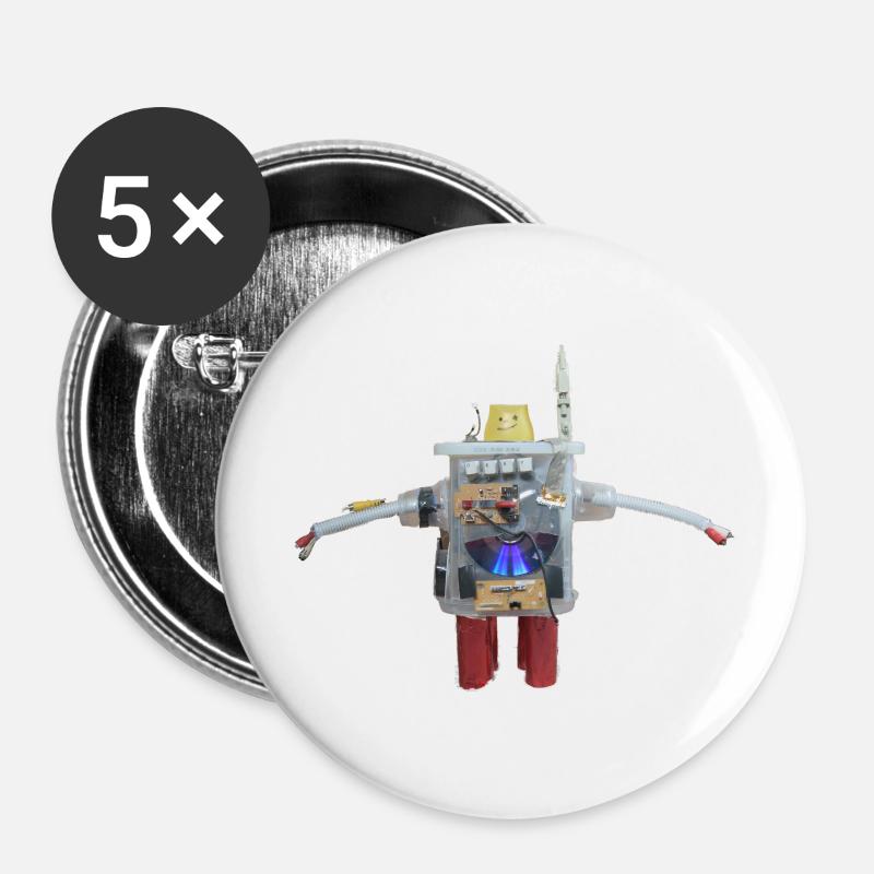 Small self-made robot from recycled materials - Buttons large 2.2''/56 mm (5-pack) - white