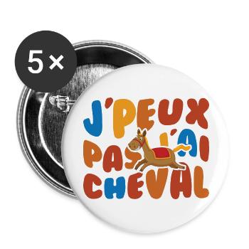 Je Peux Pas J'ai Cheval Retro Vintage - Lot de 5 grands badges (56 mm) - blanc - Devant