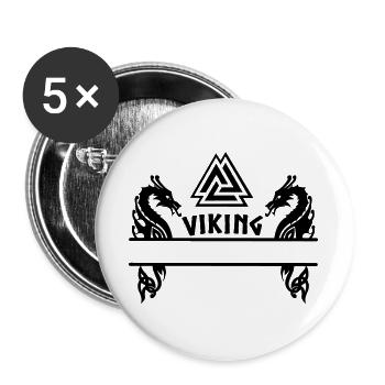 Viking deux dragons Valknut , nœud Odins - Lot de 5 grands badges (56 mm) - blanc - Devant