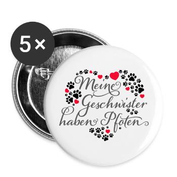 Herz mit Pfötchen | Meine Geschwister haben Pfoten - Buttons groß 56 mm (5er Pack) - Weiß - Vorne