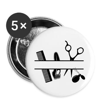 Hairdressers attributes text banner - Buttons large 2.2''/56 mm (5-pack) - white - Front