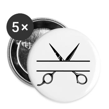 Texte bannière logo coiffeur ouvrir ciseaux - Lot de 5 grands badges (56 mm) - blanc - Devant