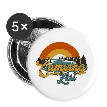 Camper Campingzeit Wohnwagen Grillen Urlaub - Buttons groß 56 mm (5er Pack) - Weiß - Vorne