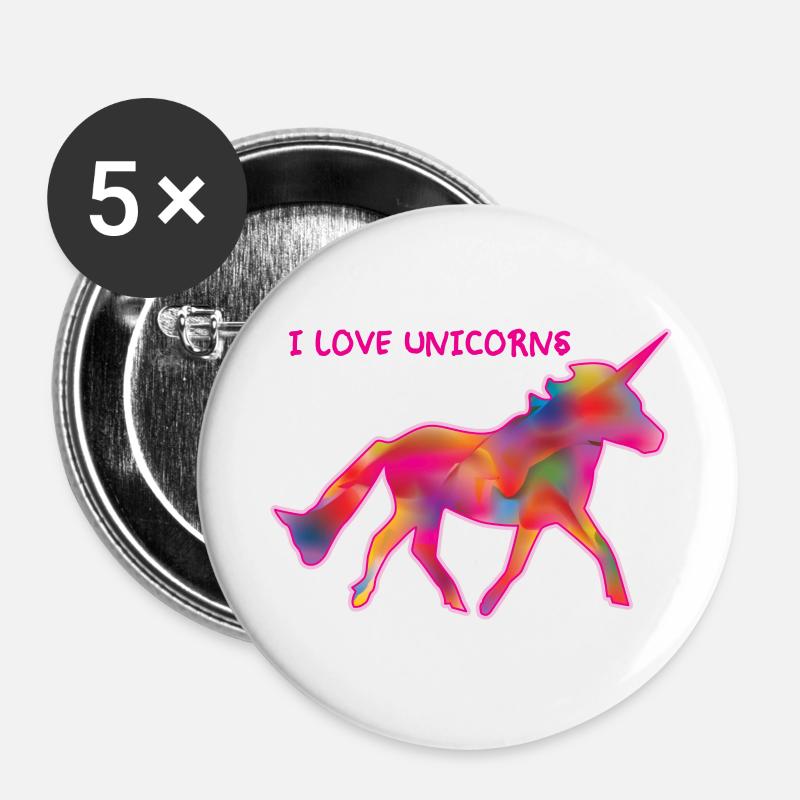 I Love Pretty Unicorns - Buttons large 2.2''/56 mm (5-pack) - white