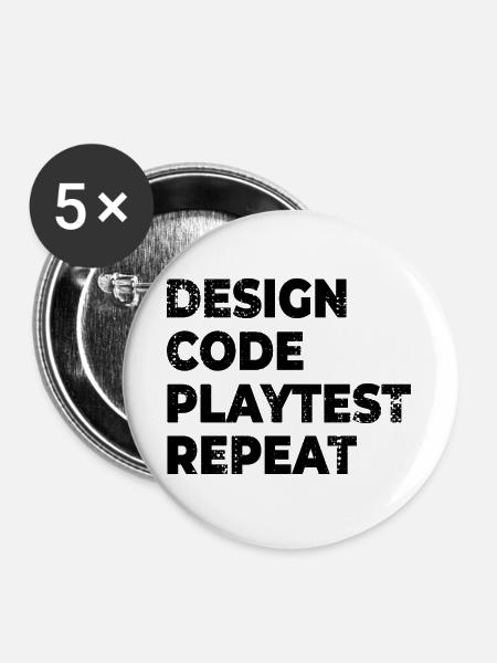 Design Code Spieltest Wiederholung - Buttons groß 56 mm (5er Pack) - Weiß