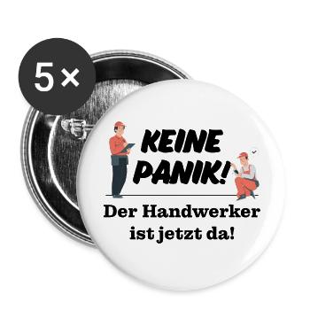 Keine Panik! Der Handwerker ist da! Technik, Azubi - Buttons groß 56 mm (5er Pack) - Weiß - Vorne