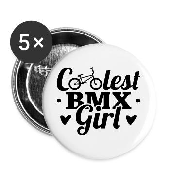 Coolstes BMX Mädchen - Buttons groß 56 mm (5er Pack) - Weiß - Vorne