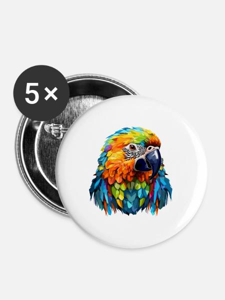 Papagei im Polygon Design - Buttons groß 56 mm (5er Pack) - Weiß
