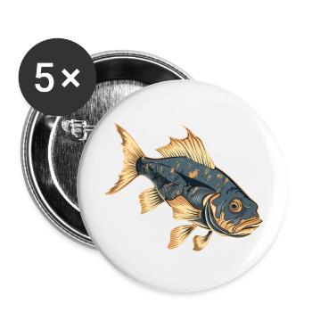 Pike perch fish, lifelike fishing design - Buttons large 2.2''/56 mm (5-pack) - white - Front