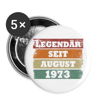 Legendär seit August 1973 Geburtstagsgeschenk - Buttons groß 56 mm (5er Pack) - Weiß - Vorne