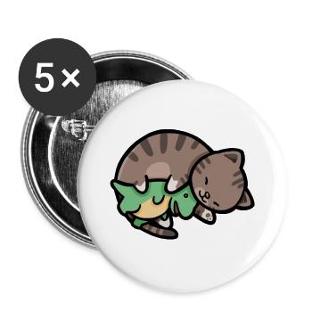 hugadino Katze mit Dino, süßer Dinosaurier, T-Rex - Buttons groß 56 mm (5er Pack) - Weiß - Vorne