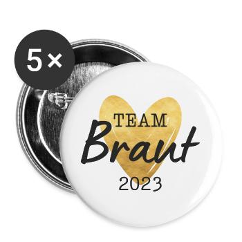 Team Braut 2023 goldenes Herz - Buttons groß 56 mm (5er Pack) - Weiß - Vorne