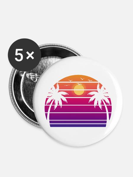 Sunset Flamingo Urlaub Palme - Buttons groß 56 mm (5er Pack) - Weiß