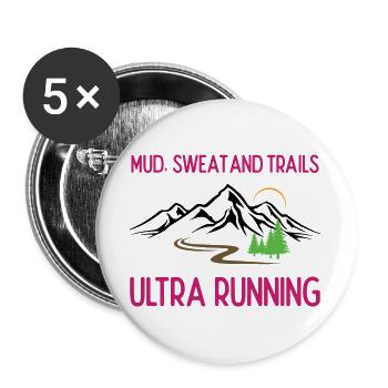 Ultra Running - Boue, sueur et sentiers - Lot de 5 grands badges (56 mm) - blanc - Devant