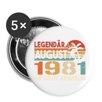 Geboren im August 1981 Funny Birthday Retro - Buttons groß 56 mm (5er Pack) - Weiß - Vorne