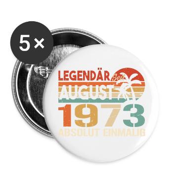 Geboren im August 1973 Funny Birthday Retro - Buttons groß 56 mm (5er Pack) - Weiß - Vorne