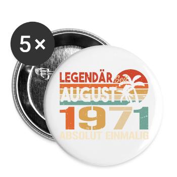 Geboren im August 1971 Funny Birthday Retro - Buttons groß 56 mm (5er Pack) - Weiß - Vorne
