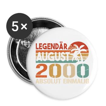 Geboren im August 2000 Funny Birthday Retro - Buttons groß 56 mm (5er Pack) - Weiß - Vorne