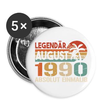 Geboren im August 1990 Funny Birthday Retro - Buttons groß 56 mm (5er Pack) - Weiß - Vorne
